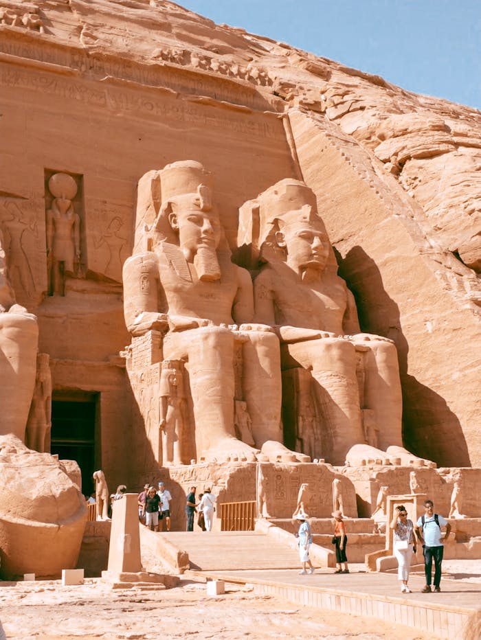 Services Explore the grandeur of the Abu Simbel Temple with its towering ancient statues in Egypt.